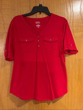 Croft & Barrow, short sleeve blouse, red, S